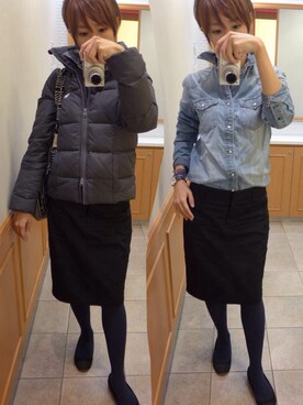 「Abercrombie&Fitch（アバークロンビーアンドフィッチ）のアイテム（ダウンジャケット/コート）」を使った、もこさん（レディース・165cm）の秋コーディネート