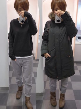 「ヒッコリーデニム」｜もこさん（レディース・165cm）の冬コーディネート