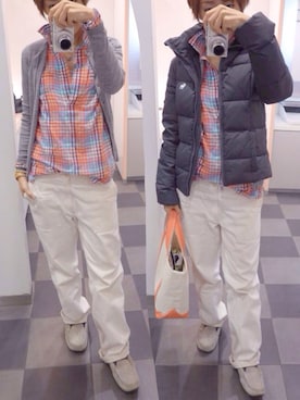 「Abercrombie&Fitch（アバークロンビーアンドフィッチ）のアイテム（ダウンジャケット/コート）」を使った、もこさん（レディース・165cm）の冬コーディネート