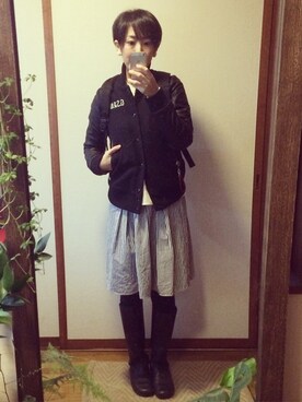 「G-STAR RAW（ジースターロゥ）のアイテム（スタジャン）」を使った、もこさん（レディース・165cm）の春コーディネート