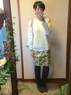「花柄 スカート」｜「アイテム（ブーツ）」を使った、もこさん（レディース・165cm）の春コーディネート