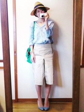 「アイテム（パンプス、ブルー系）」を使った、もこさん（レディース・165cm）の春コーディネート