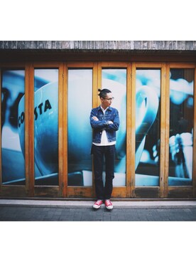 「アイテム（ボディバッグ/ウエストポーチ、ブルー系）」を使った、romeo_lawさん（メンズ・180cm）の冬コーディネート