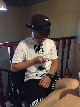 「AAPE BY A BATHING APE（エーエイプバイアベイシングエイプ）のアイテム（帽子）」を使った、_林2翰_さん（メンズ・175cm）の夏コーディネート