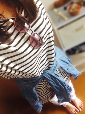 「ZARA（ザラ）のアイテム（サングラス、レッド系）」を使った、もぐこ⍤⃝さん（レディース・158cm）の夏コーディネート