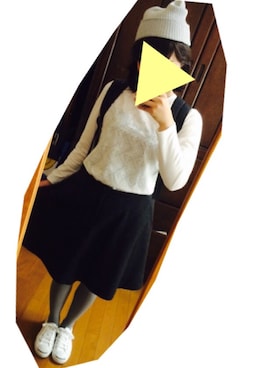 「JEANASIS（ジーナシス）のSSニットキャップ/558922（ニットキャップ/ビーニー、グレー系）」を使った、もぐこ⍤⃝さん（レディース・158cm）の秋コーディネート