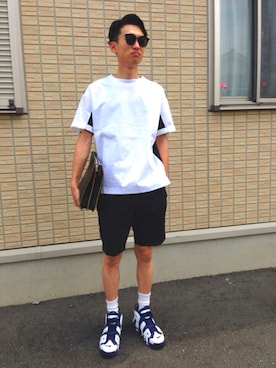 「BLUE WORK（ブルーワーク）のアイテム（Tシャツ/カットソー）」を使った、yamamoto.meotoさん（メンズ・181cm）の夏コーディネート