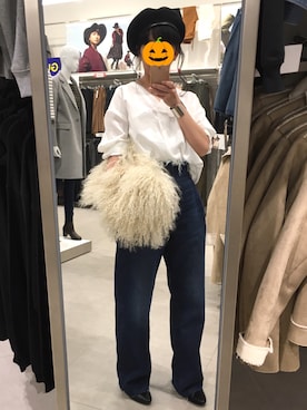 「Vネックブラウス」｜「アイテム（ハンチング/ベレー帽）」を使った、MEG.さん（レディース・153cm）の秋コーディネート