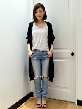 「ロングカーディガン」｜MAKIさん（レディース・165cm）の夏コーディネート