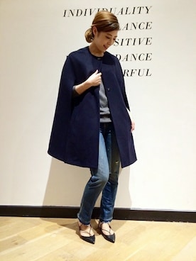 「マント」｜「アイテム（その他アウター）」を使った、MAKIさん（レディース・165cm）の秋コーディネート