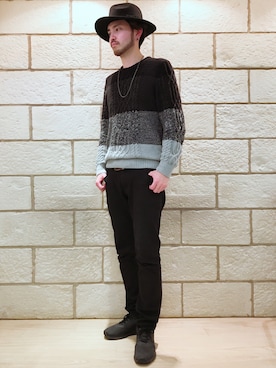 「no brand（ノーブランド）のアイテム（ハット）」を使った、マツオカケンシロウさん（メンズ・181cm）の冬コーディネート