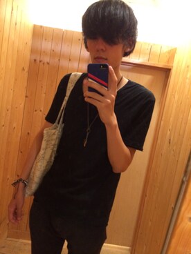 「BEAMS（ビームス）のB/SﾊﾘﾇｷU/NECK5ﾌﾞ（Tシャツ/カットソー、ブラック系）」を使った、にきにきさん（メンズ・178cm）の夏コーディネート