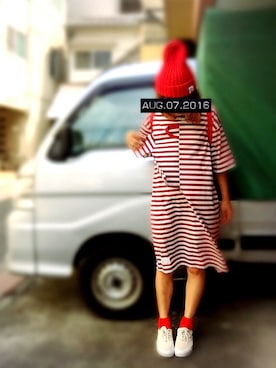 「アイテム（福袋/福箱、レッド系）」を使った、アクロン🚛🎶さん（レディース・163cm）の夏コーディネート