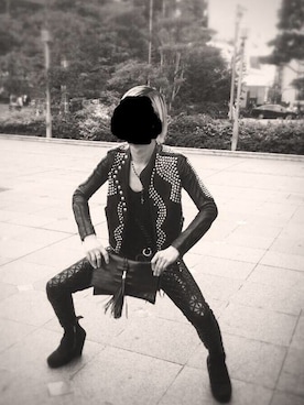 「アイテム（ライダースジャケット、ゴールド系）」を使った、U-Gさん（メンズ・181cm）の冬コーディネート