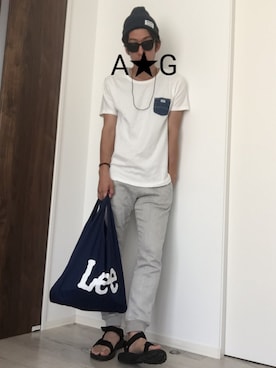 「AZUL by moussy（アズールバイマウジー）のアイテム（サンダル）」を使った、A☆Gさん（メンズ・176cm）の春コーディネート