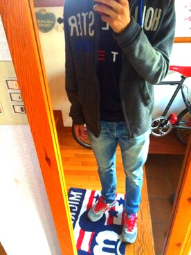 「アイテム（マウンテンパーカー、ブルー系）」を使った、⭐︎さん（メンズ・170cm）の夏コーディネート