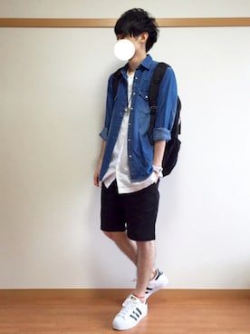 Men リネンコットンスタンドカラーシャツ 半袖 を使ったwearistaのメンズ人気ファッションコーディネート Wear