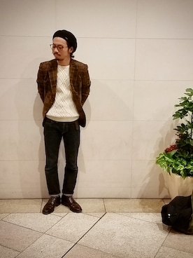 「NANO universe（ナノユニバース）のアイテム（ハンチング/ベレー帽）」を使った、さえききょうへいさん（メンズ・165cm）の秋コーディネート
