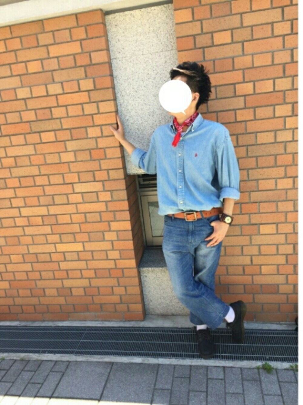 「HAV-A-HANKの【HAV-A-HANK】＜USA製＞バンダナ/721687（バンダナ/スカーフ、レッド系）」を使った、けーたさん（メンズ・178cm）の夏コーディネートの1枚目の写真