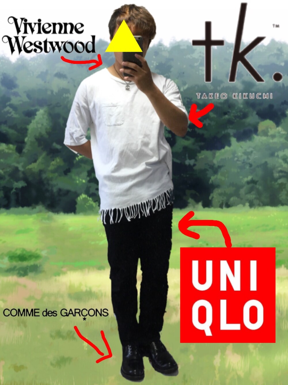 「夏、ユニクロ、デニム、カジュアル、白Tシャツ」｜「tk.TAKEO KIKUCHIのフリンジポケットTシャツ（Tシャツ/カットソー、ホワイト系）」を使った、Hideyuki!さん（メンズ・166cm）の夏コーディネートの1枚目の写真
