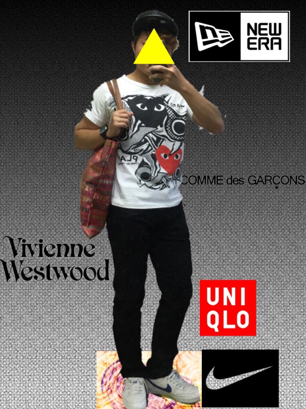 「手抜き、夏コーデ、大人カジュアル、ゆるコーデ、休日スタイル、NIKE、PLAY comme des garcons、COMME des GARCONS、Vivienne Westwood、UNIQLO」｜「NEW ERAの【NEW ERA】NE 59FIFTY Denim/ニューエラ デニム（キャップ、ブラック系）」を使った、Hideyuki!さん（メンズ・166cm）の夏コーディネートの1枚目の写真
