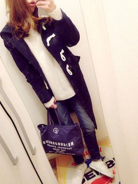 「moussy」｜「アイテム（ダッフルコート）」を使った、ancoroさん（レディース・157cm）の春コーディネート
