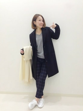 「ウィンドウペン」｜「アイテム（チェスターコート）」を使った、FRAMeWORKディアモール店　yokoさん（レディース・150cm）の冬コーディネート