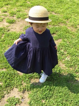 「Handmade（ハンドメイド）のアイテム（ワンピース、ブルー系）」を使った、shiiさん（キッズ・120cm）の夏コーディネート