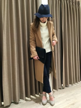 「DRWCYS（ドロシーズ）のアイテム（チェスターコート）」を使った、TOMOEさん（レディース・157cm）の冬コーディネート