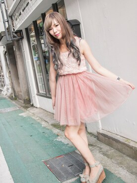 「skirt」｜「アイテム（ワンピース）」を使った、Jhen真真さん（レディース・163cm）の夏コーディネート