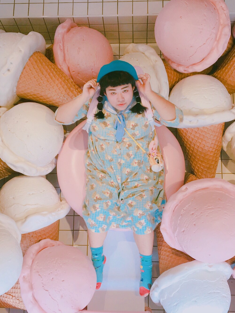 「ootd、summer」｜「VINTAGEのアイテム（ワンピース、ブルー系）」を使った、Lilyco Pinkさん（キッズ・163cm）の夏コーディネートの1枚目の写真