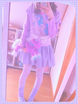 「アイテム（レッグウォーマー、パープル系）」を使った、saitwoさん（レディース・158cm）の春コーディネート