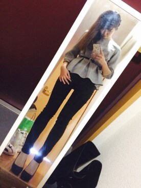 「ぺプラムトップス」｜「アイテム（チェスターコート）」を使った、yuccoさん（レディース・161cm）の冬コーディネート