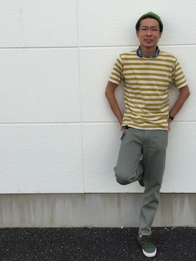 「BEAMS PLUS（ビームスプラス）のアイテム（Tシャツ/カットソー）」を使った、白川透さん（メンズ・175cm）の夏コーディネート