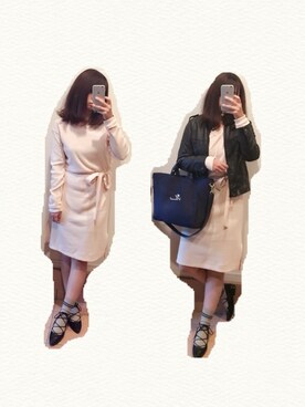 「ehka sopo（エヘカソポ）のアイテム（ライダースジャケット）」を使った、maaa★さん（レディース・159cm）の春コーディネート