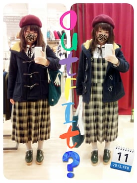 「襟付きトップス」｜「アイテム（ダッフルコート）」を使った、かなもさん（レディース・163cm）の冬コーディネート
