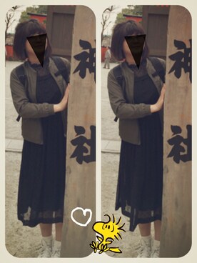 「ドットワンピ」｜「アイテム（ブルゾン）」を使った、かなもさん（レディース・162cm）の春コーディネート