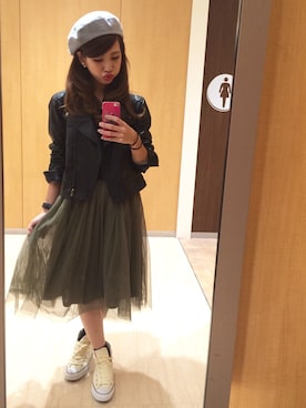 「ポケットＴシャツ」｜「アイテム（ライダースジャケット）」を使った、rinaさん（レディース・150cm）の秋コーディネート