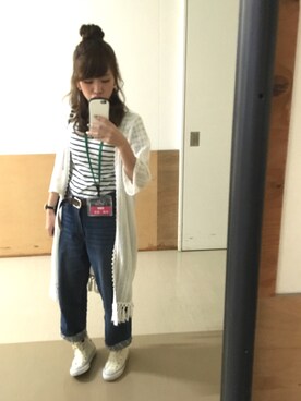 「ガウチョパンツ」｜「アイテム（デニムパンツ）」を使った、rinaさん（レディース・150cm）の春コーディネート
