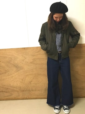 「SpRay（スプレイ）のアイテム（ハンチング/ベレー帽）」を使った、rinaさん（レディース・150cm）の冬コーディネート