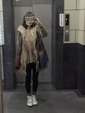 「LEPSIM（レプシィム）のアイテム（モッズコート）」を使った、maki@kさん（レディース・159cm）の冬コーディネート
