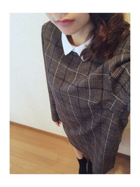 「earth music&ecology（アースミュージックアンドエコロジー）のアイテム（One piece dress、ベージュ系）」を使った、Yui.さん（レディース・153cm）の冬コーディネート