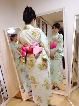 「アイテム（浴衣、グリーン系）」を使った、渴睡乡的naokoさん（レディース・165cm）の冬コーディネート