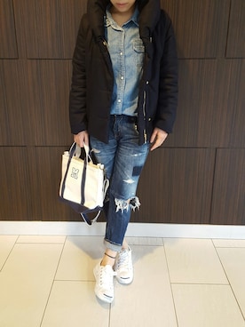 「しまむら（シマムラ）のアイテム（ジャケット/アウター、ブルー系）」を使った、MAYUMI YOKOTAさん（レディース・160cm）の冬コーディネート