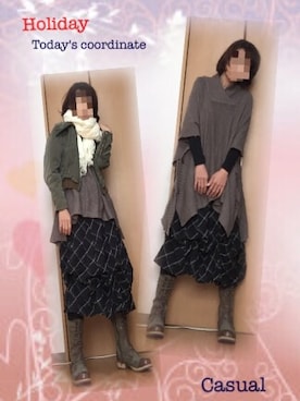 「タータンチェックスカート」｜「アイテム（ブーツ）」を使った、kiimaさん（レディース・168cm）の冬コーディネート