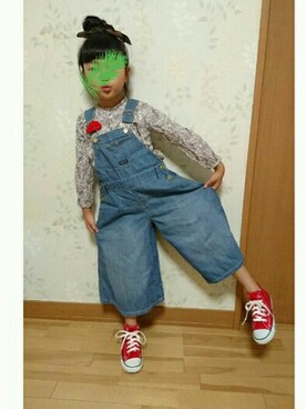 「abcd（ナシ）のアイテム（オールインワン・サロペット）」を使った、ちゃもさん（キッズ・123cm）の秋コーディネート