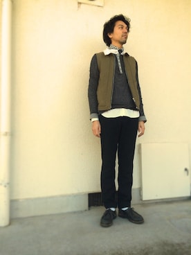 「MHL.」｜「アイテム（モカシン/デッキシューズ）」を使った、Konoさん（メンズ・181cm）の冬コーディネート