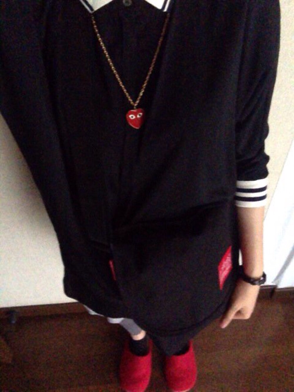 「日常」｜「JEANASISのアイテム（シャツワンピース、ブラック系）」を使った、chiyu:)さん（レディース・158cm）の春コーディネートの1枚目の写真