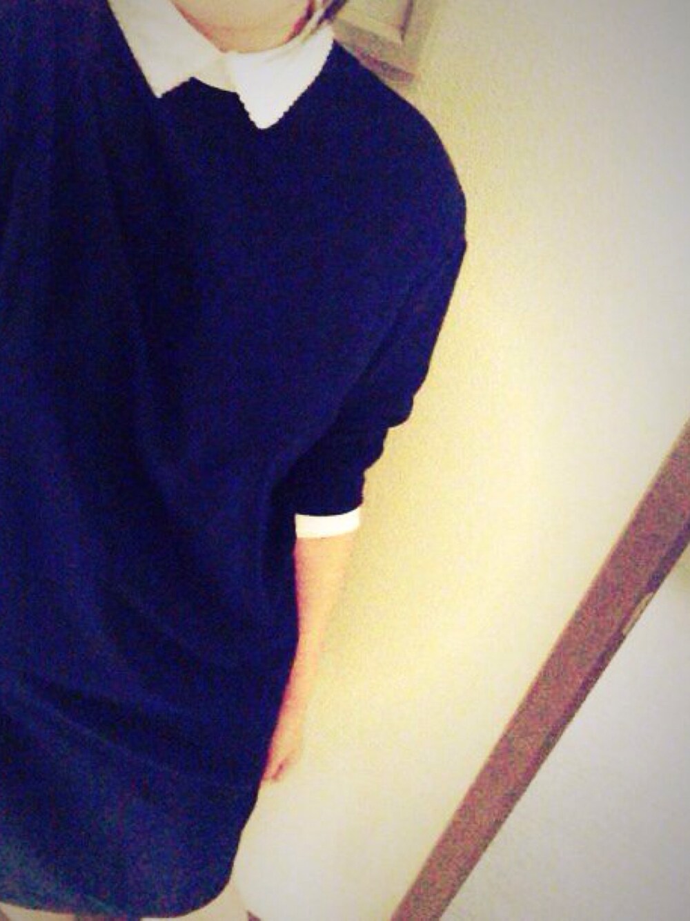 「日常」｜「earth music&ecologyの白襟コクーンワンピース（ワンピース、ブルー系）」を使った、chiyu:)さん（レディース・158cm）の秋コーディネートの1枚目の写真