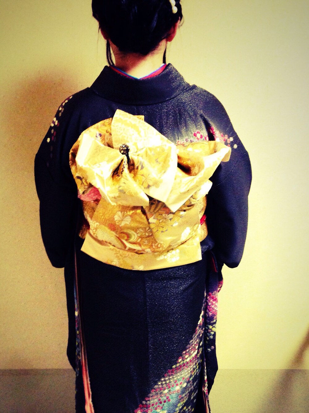 「着物」｜「brand ?のアイテム（浴衣、ブルー系）」を使った、chiyu:)さん（レディース・158cm）の秋コーディネートの1枚目の写真
